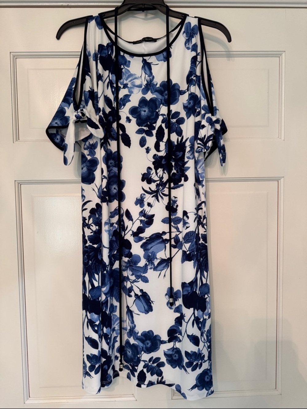 Ivanka Trump White Midi Dress with Blue Floral Print